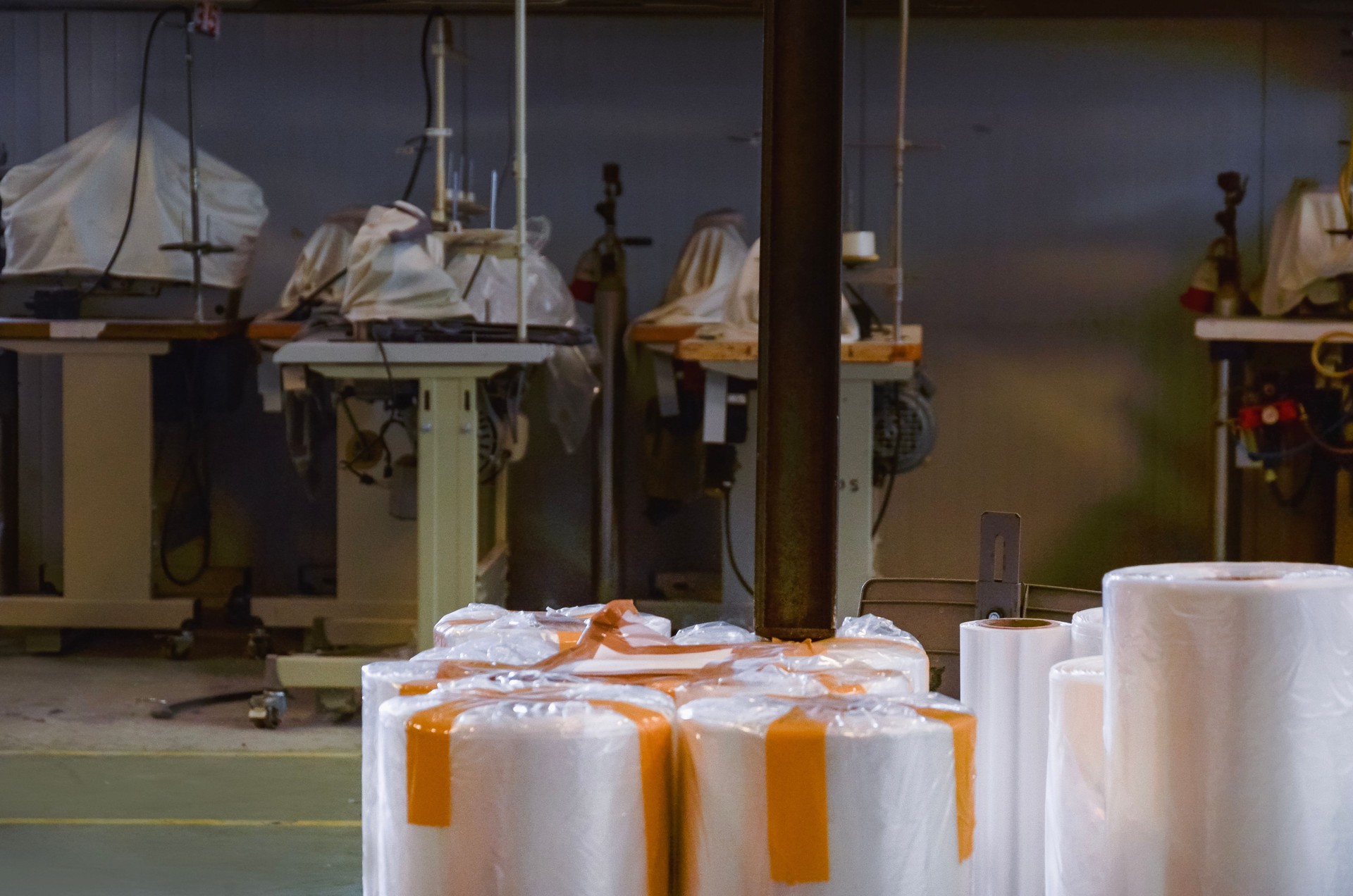 A clothing factory after the shift has ended